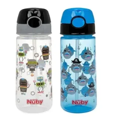 Nuby - 2 unidades de garrafa de água ativa flip-it impressa para crianças 18 milhões ou mais, as impressões podem variar Sale