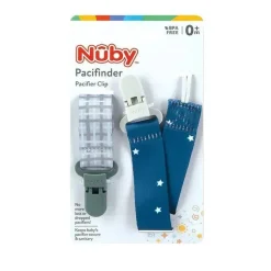 Nuby - Boy 2Pk suporte de clipe de chupeta de tecido impresso com clipe de plástico, xadrez cinza/estrelas azuis Discount
