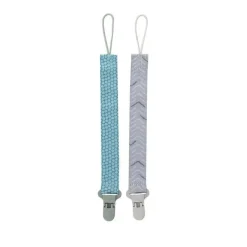 Nuby - Boy 2Pk suporte para clipe de chupeta de tecido impresso com clipe de plástico, pontos verdes/setas cinza New
