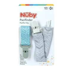 Nuby - Boy 2Pk suporte para clipe de chupeta de tecido impresso com clipe de plástico, pontos verdes/setas cinza New