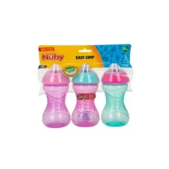 Nuby - Cup 3 Pk Clik-It Soft Bico 10 Oz, Roxo/Rosa/Aqua Fashion