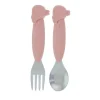 Nuby - Garfo e colher de baleia de silicone/aço inoxidável, rosa Discount