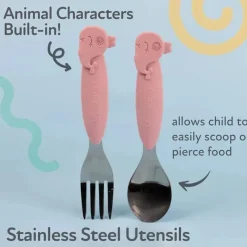 Nuby - Garfo e colher de baleia de silicone/aço inoxidável, rosa Discount
