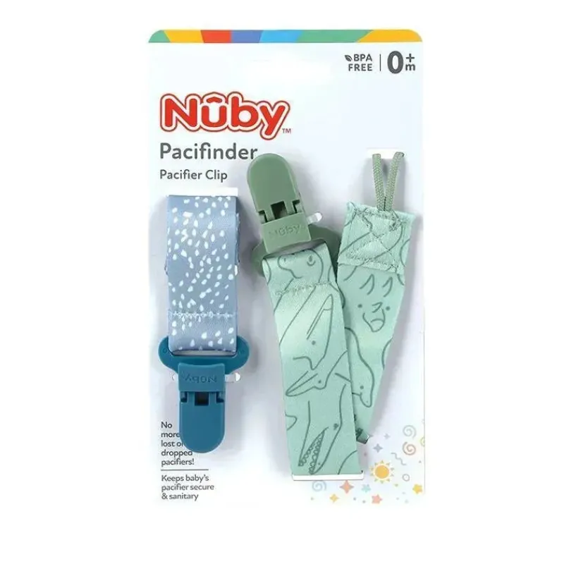 nuby__pk_suporte_para_cli_SKUTDnlKOOJ_1.webp Nuby - 2Pk suporte para clipe de chupeta de tecido estampado para meninos com clipe de plástico, pontos azuis/verde Dino Discount