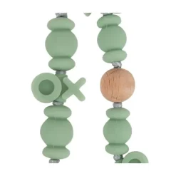 Nuby - Porta-chupeta com miçangas de silicone/madeira e clipe de aço inoxidável, Xo Online