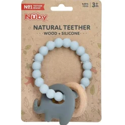 Nuby - Pulseira de Dentição de Silicone e Madeira, Cinza Fashion