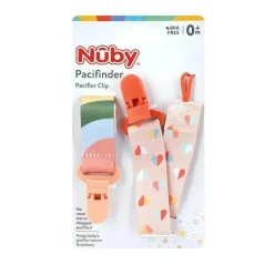 Nuby - Suporte para clipe de chupeta de tecido estampado 2 unidades para meninas com clipe de plástico, pêssego Online