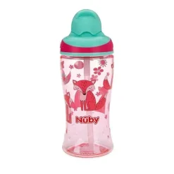 Nuby - Thirsty Kids 12 Oz Sem Derramamento Canudo Fino Impresso Copo Flip-It Boost, Rosa Discount