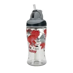 Nuby - Thirsty Kids 12 Oz Sem Derramamento Canudo Fino Impresso Flip-It Boost, Cinza Clearance