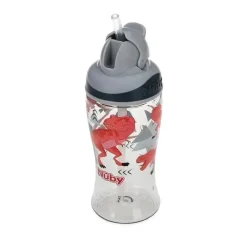 Nuby - Thirsty Kids 12 Oz Sem Derramamento Canudo Fino Impresso Flip-It Boost, Cinza Clearance