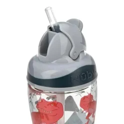 Nuby - Thirsty Kids 12 Oz Sem Derramamento Canudo Fino Impresso Flip-It Boost, Cinza Clearance
