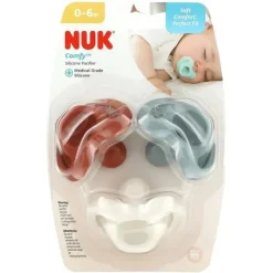 Nuk - Chupeta de silicone confortável, 0-6 meses, tons terrosos, pacote com 3 Outlet