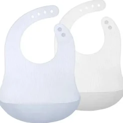 Ola Baby - Babador impermeável de silicone dobrável para bebê com estojo de viagem, 2 unidades, mirtilo/pérola Sale