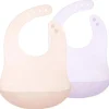 Ola Baby - Babador impermeável de silicone dobrável para bebê com estojo de viagem, 2 unidades, coral/lilás Clearance