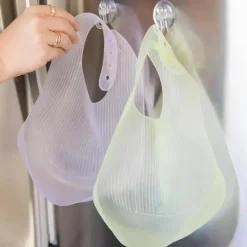 Ola Baby - Babador impermeável de silicone dobrável para bebê com estojo de viagem, 2 unidades, coral/lilás Clearance