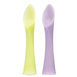 Ola Baby - Colher de treinamento de ponta macia 100% silicone para desmame conduzido por bebês, pacote com 2, limão/lilás Fashion