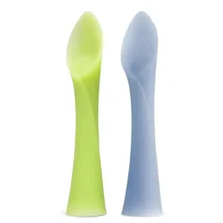 Ola Baby - Colher de treinamento com ponta macia 100% silicone para desmame conduzido por bebês, pacote com 2, Kiwi/mirtilo Discount