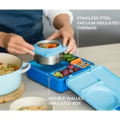 OmieBox - Caixa Bento Isolada com Jarra Térmica para Alimentos à Prova de Vazamento, Céu Azul Hot