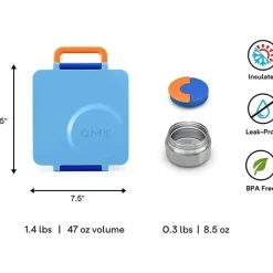 OmieBox - Caixa Bento Isolada com Jarra Térmica para Alimentos à Prova de Vazamento, Céu Azul Hot