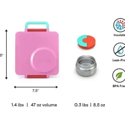 OmieBox - Caixa Bento isolada com jarra térmica para alimentos à prova de vazamentos, Pink Berry Fashion