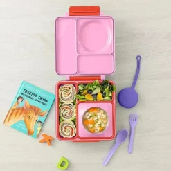 OmieBox - Caixa Bento isolada com jarra térmica para alimentos à prova de vazamentos, Pink Berry Fashion