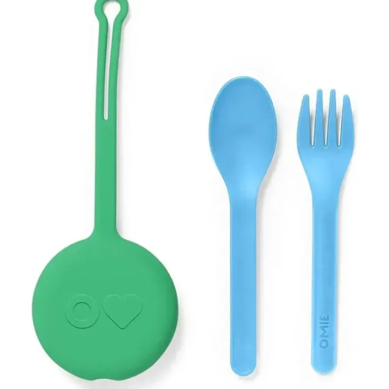 omiebox__garfo_e_colher_r_SKUH435izkU_0.webp OmieBox - Garfo e colher reutilizáveis de plástico 2 unidades com cápsula para crianças, verde menta New