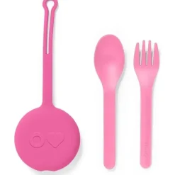 OmieBox - Talheres de garfo e colher reutilizáveis de plástico 2 unidades, rosa bolha New