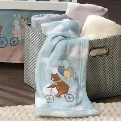 Lambs u0026 Ivy Originais para dormir - Up &amp; Away Urso/Balão/Nuvem Manta de lã macia azul para bebê Sale