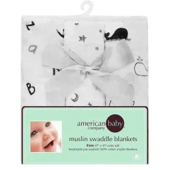 American Baby Company Pacote de 3 cobertores de musselina , preto e cinza Online