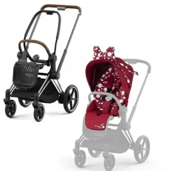 Cybex Pacote de carrinho E-Priam 2, estrutura cromada/marrom com assento anágua Best
