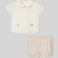 Paz Rodriguez - Baby Boy Set Woven Newborn Shirt + Shorts Area, Cream New