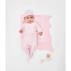 Paz Rodriguez - Baby Girl Knit Newborn Romper Linda, Chalk Pink/White Online