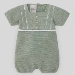Paz Rodriguez - Baby Knit Macacão Aperta, Menta Verde/Branco Fashion