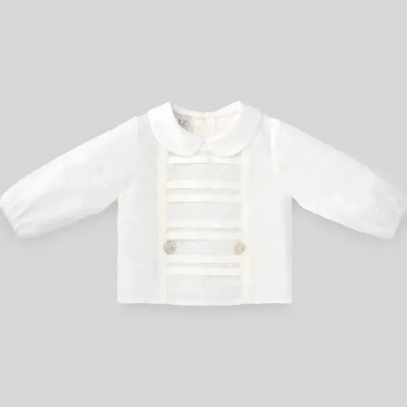 paz_rodriguez__blusa_recm_SKUeOrJcsQY_0.webp Paz Rodriguez - Blusa recém-nascida de tecido para bebê menino Dulzura, creme Outlet