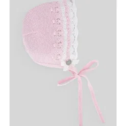 Paz Rodriguez - Boné recém-nascido em malha para bebê, rosa giz/branco Sale