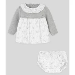 Paz Rodriguez - Conjunto de vestido Pulgarcito e bloomer para bebê menina, cinza pérola Discount