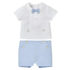 Paz Rodriguez - Conjunto de bebê 2Pk blusa e short recém-nascido tecido, branco/azul celeste Online