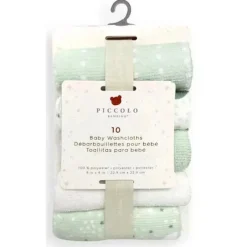 Piccolo Bambino - 10Pk Washcloth Set Green New