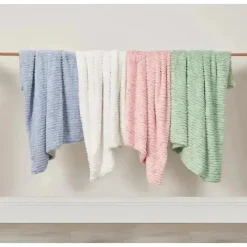 Piccolo Bambino - Textured Faux Fur Stroller Blanket On Wooden Hanger Blue Outlet