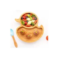 Eco Rascals Placa de sucção de bambu com duas seções de pato, azul New