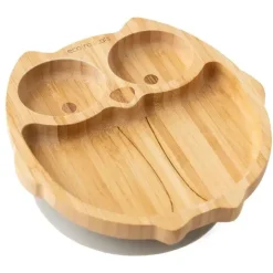 Eco Rascals Placa de sucção de bambu com três seções coruja, cinza Clearance