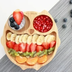 Eco Rascals Placa de sucção de bambu com três seções coruja, cinza Clearance