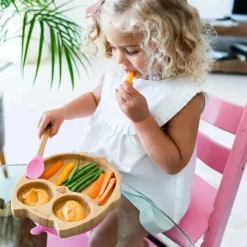 Eco Rascals Placa de sucção de bambu com três seções coruja, cinza Clearance