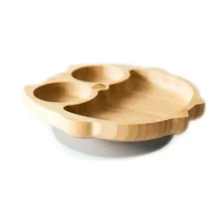 Eco Rascals Placa de sucção de bambu com três seções coruja, cinza Clearance