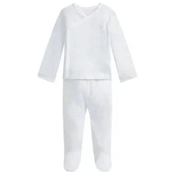 Ralph Lauren Polo Baby - Conjunto de calça de malha de algodão orgânico de manga comprida para menino, azul berilo/branco Fashion