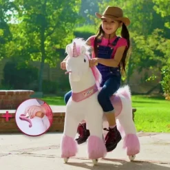 PonyCycle Pink Unicorn 4-10 Anos, Crianças Unicorn Ride on Toy, Ride on Unicorn Toy Toy Plush, Pink Pony Outlet