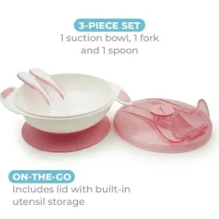 Primo Passi - Conjunto de alimentação com tigela de sucção para bebês, rosa claro Hot