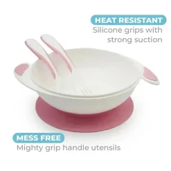 Primo Passi - Conjunto de alimentação com tigela de sucção para bebês, rosa claro Hot