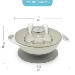Primo Passi - Conjunto de alimentação com tigela de sucção para bebês, cinza New