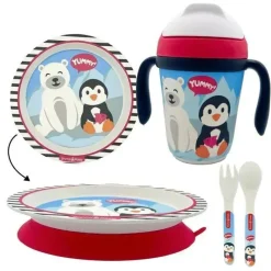 Primo Passi - Conjunto infantil de bambu com ventosa e copo, amigos de inverno New